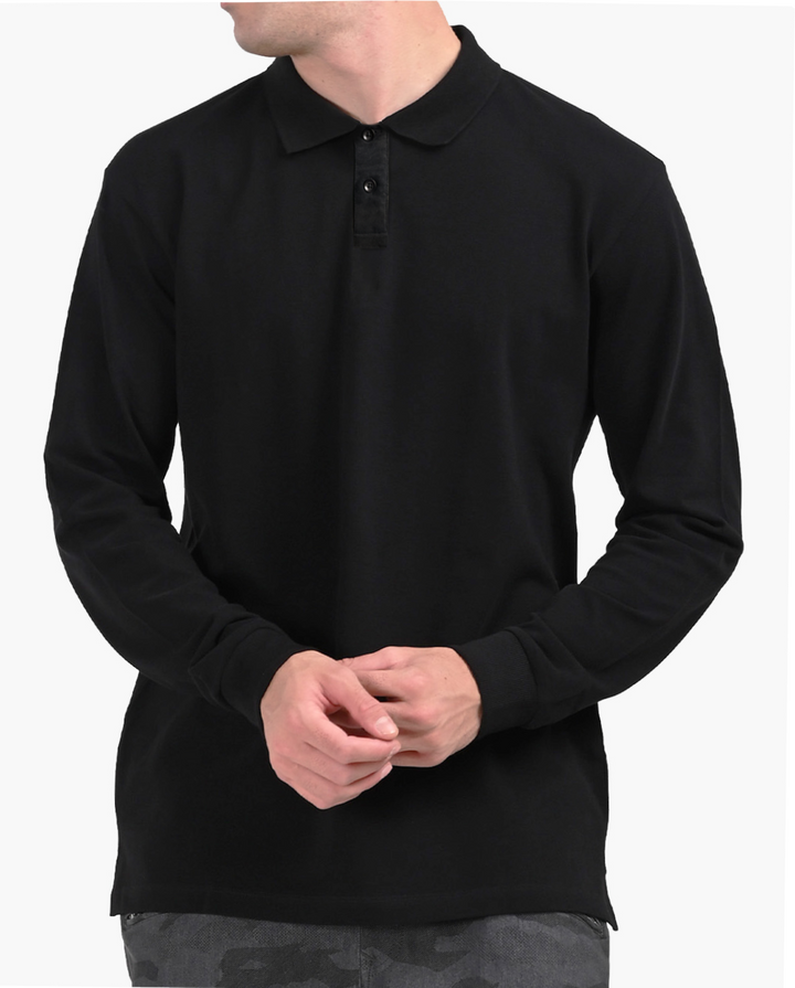 Black Signature Luxesoft Cotton Full Sleeve Polo T-Shirt