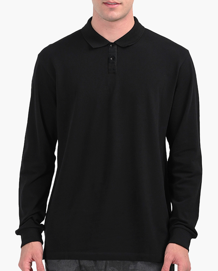 Black Signature Luxesoft Cotton Full Sleeve Polo T-Shirt