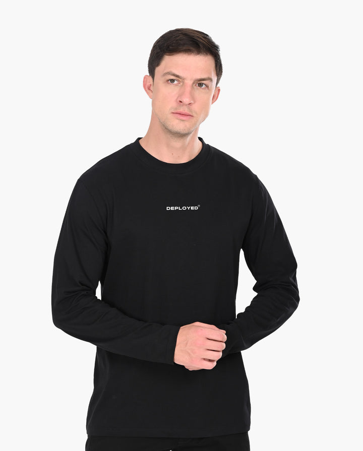 Deployed Organic Black Signature Luxesoft Cotton Full Sleeve T-Shirt