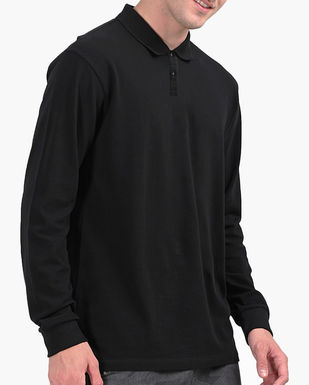 Black Signature Luxesoft Cotton Full Sleeve Polo T-Shirt