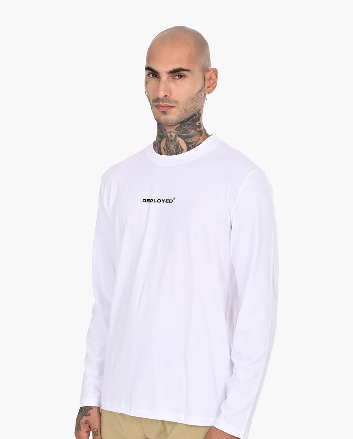 Deployed Organic White Signature Luxesoft Cotton Full Sleeve T-Shirt