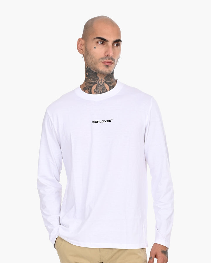 Deployed Organic White Signature Luxesoft Cotton Full Sleeve T-Shirt