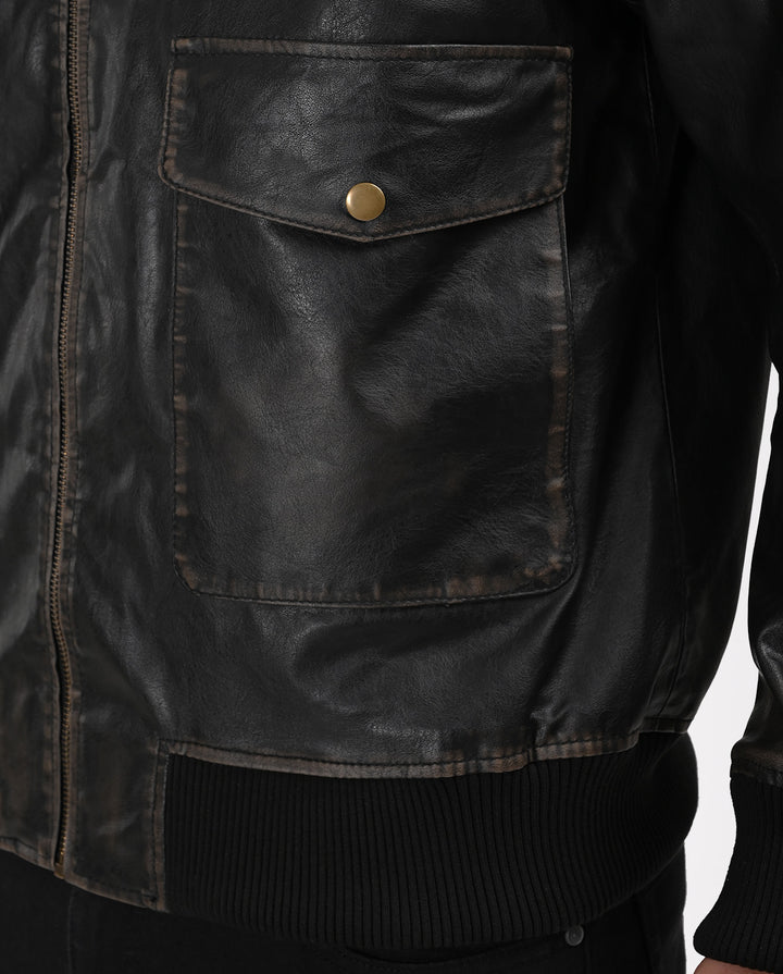 Aviator Bomber Vegan Leather Jacket