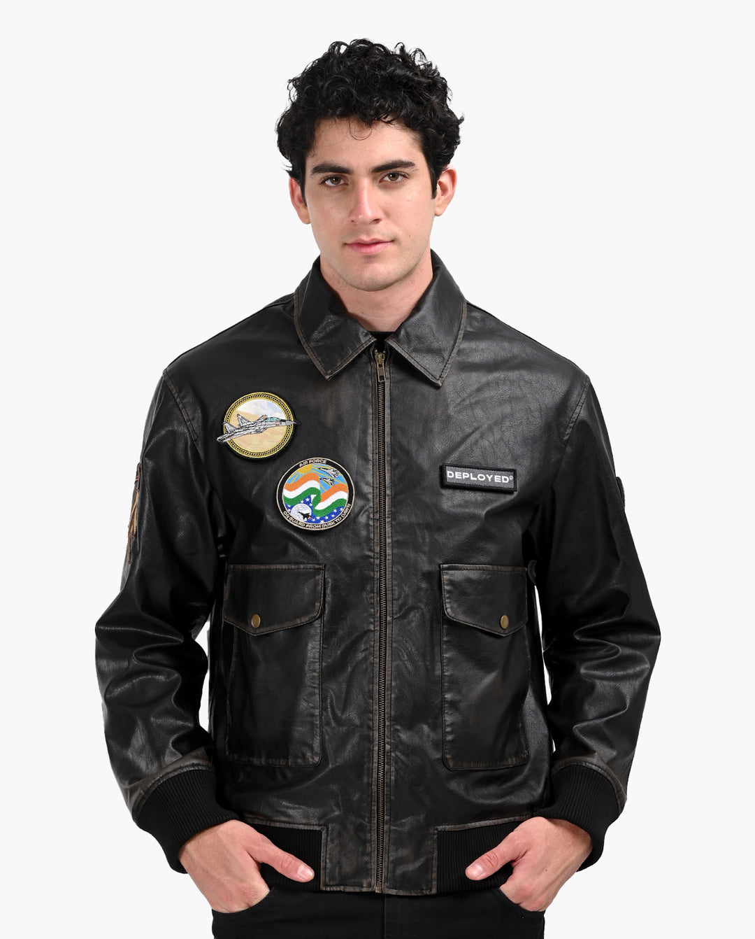 Aviator Bomber Vegan Leather Jacket