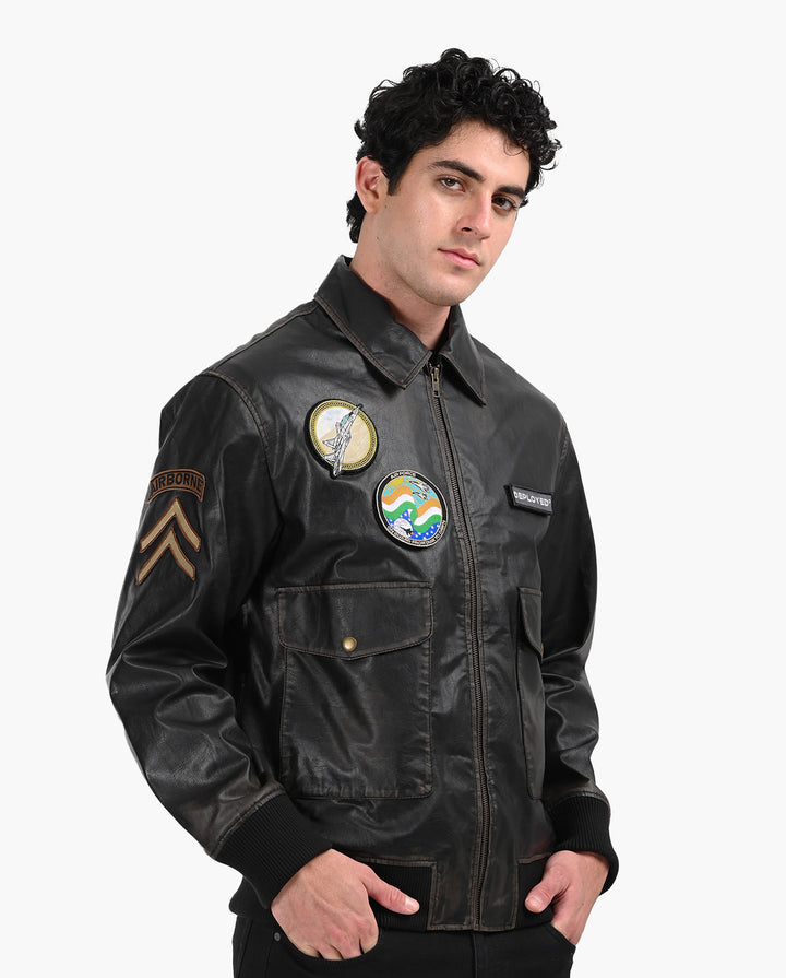 Aviator Bomber Vegan Leather Jacket