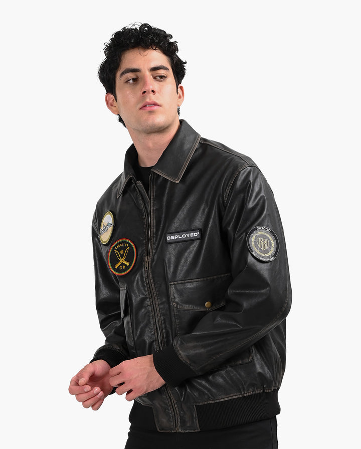 Aviator Bomber Vegan Leather Jacket