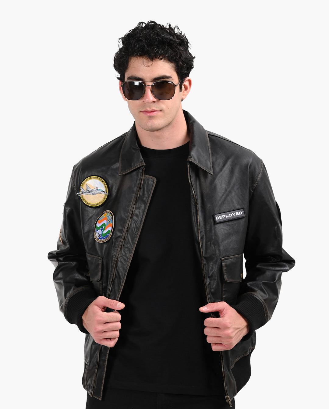 Aviator Bomber Vegan Leather Jacket