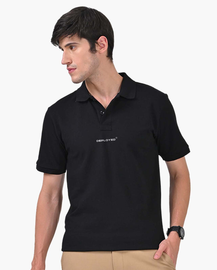 Deployed Organic Black Polo T-Shirt