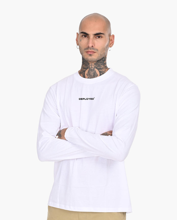 Deployed Organic White Signature Luxesoft Cotton Full Sleeve T-Shirt